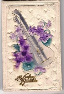 Buon Compleanno SIMPATICO Corde CHITARRA LIUTO 3-D Cartolina Carta velina DB - Foto 1 di 2