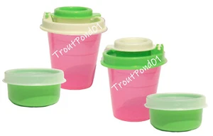 TUPPERWARE Salt + Pepper Shakers Smidgets Midgets Mini Bowls Rose Pink Green Set - Picture 1 of 3