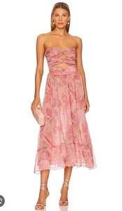 Strapless Arianne Dress Misa Los Angeles Muted Paisley Pink Chiffon Polyester Mi - Picture 1 of 17