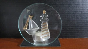 Clear Glass SAILBOAT & LIGHTHOUSE TEALIGHT CANDLE HOLDER~ New in Box - Picture 1 of 3