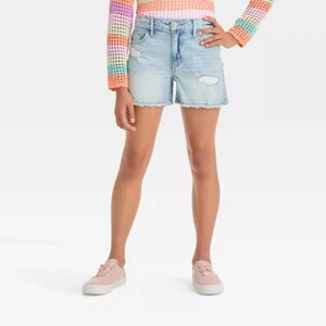 Art Class Girls Destructed High-Rise Jean Shorts - Picture 1 of 4
