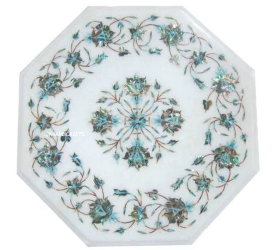 2'x2'  Marble coffee Console Table Top Paua Shell Floral Inlaid Home Decor   - Image 1 of 4