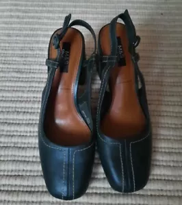 M&S Womens Teal Leather Block Heel Slingback Sandals Shoes Size 6.5 - Picture 1 of 11