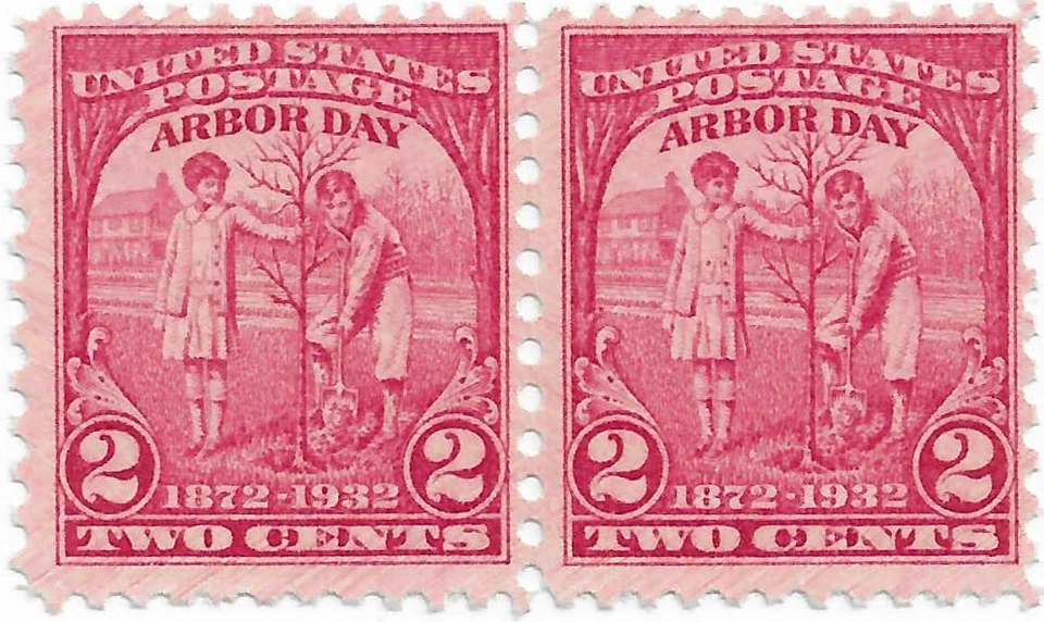 STAMP US SCOTT 717 "Children Planting Tree" MNH 2 CENT 1932 HORIZONTAL PAIR - Image 1 of 1