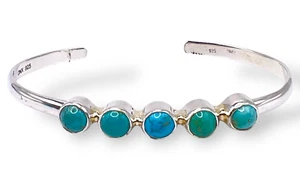 Persian Blue Turquoise 5 Stone 925 Sterling Silver Cuff Bangle Bracelet -6540T - Picture 1 of 16