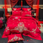 Luxury Red 600Tc Egyptian Cotton Chic Phoenix Embroidery Bedding Se Set Bed Line