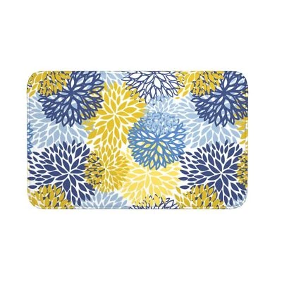 Alfombra de baño antideslizante de microfibra suave con flores de crisantemo azul amarillo y azul marino... Foto 1 de 4