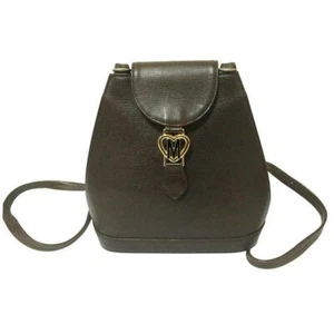 Vintage MOSCHINO genuine dark brown leather backpack with golden and M logo - Picture 1 of 5