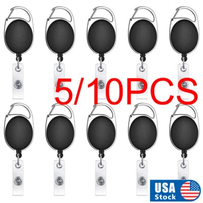 5/10 PCS Retractable Reel Clip ID Card Badge Holder Key Ring Carabiner US Stock - Image 1 of 4