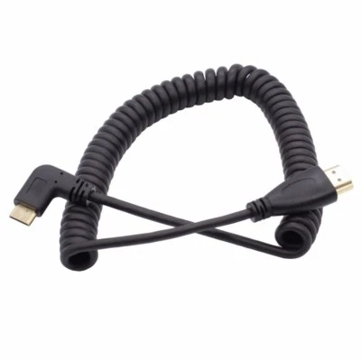 FOTO&TECH 90 Degree High Speed Mini HDMI-HDMI Coiled Cable 21"-71" -3D/1080P/Audio Return