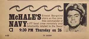 McHale's Navy Ernest Borgnine WTVK Canal 26 Knoxville TN Anuncio Impreso De Colección 1963 - Imagen 1 de 4