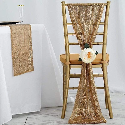 Fajas de silla con lentejuelas premium extra anchas suministros de decoración de eventos para bodas Foto 1 de 2