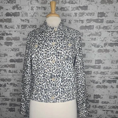 Blusa Tommy Bahama Mujer Pequeña 100% Lino Reversible Estampado Leopardo Recortada Foto 1 de 4