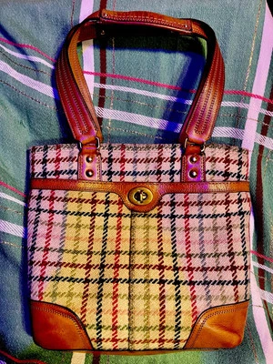 Bolso de Mano COACH Hampton’s Tattersall a Cuadros 100% Lana y Cuero Turn-lock Multicolor Foto 1 de 4