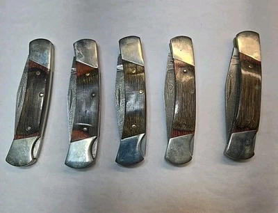Lote de 5 Navajas de Bolsillo Parker Damasco Hoja Mango Madera Plegable Bloqueo EE. UU. Foto 1 de 4