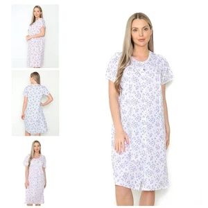 Ladies Button Front Nightie Woven Polycotton Lightweight Summer Nightdress - Picture 1 of 10