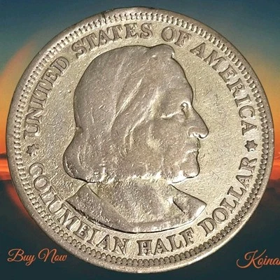 1893 Columbian Exposition 90% Silver Half Dollar XF First Minted Commemorative  - Image 1 of 4