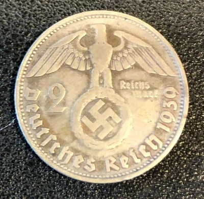 Moneda Mundial 1939 D Alemania Alemana 2 Dos Marcas Plata Segunda Guerra Mundial Tiempo de Guerra Mundial Foto 1 de 2