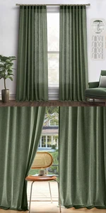 Olive Green Curtains 50 X 84 Inches Long 2 Panels, Pleated Tape Back Tab Soft Th - Picture 1 of 9