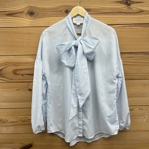 Mare Ware x Anthropologie Shirt Medium Blue Blouse Pussy Bow Button Up B183 - Picture 1 of 15