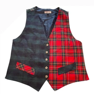 Antigo Colete Xadrez Talbots Patchwork Tartan Verde Vermelho Feriados Natal EUA Pequeno - Imagem 1 de 4