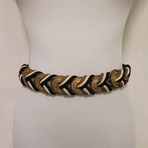 Vintage 90er geflochtener klobiger Statement Mode Taillengürtel schwarz gold weiß Damen 27 W - Bild 1 von 7