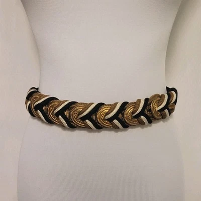 Cinturón de Colección Años 90 Trenzado Grueso Declaración Moda Negro Dorado Blanco Para Mujer 27 W Foto 1 de 4