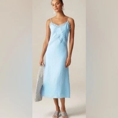 J. Vestido sin mangas Crew para mujer azul con ribete de encaje en lino, talla 2 Foto 1 de 4