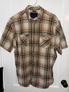 North River Mens L Comfort Fit Tan Plaid Short Sleeve Button Down Shirt Pockets - Picture 1 of 3
