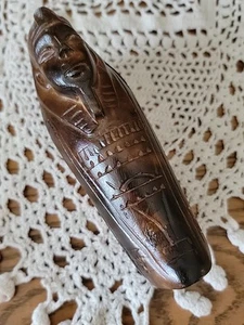 Vintage Egyptian Mummy Sarcophagus King Tut w/Mummy Inside Lacquer Pottery 6"L - Picture 1 of 17
