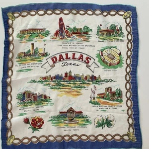 Dallas Texas Handkerchief Hankie Small Scarf 16” X 16’ CHARMISETTE Japan - Picture 1 of 6