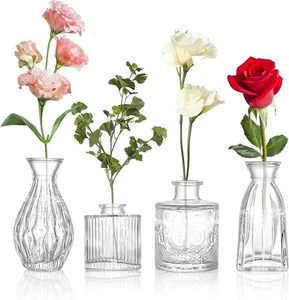 Glass Bud Vases Set of 4 4 Sizes of Small Flower Vase for Party or Home Table - Picture 1 of 7