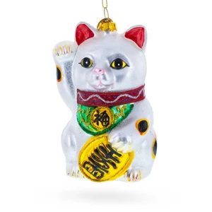 Japanese Lucky Maneki Cat Glass Ornament - Picture 1 of 4