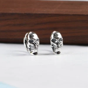 S925 Sterling Silver SKULL Huggie Hoop Earrings Gothic Biker Mens Womens PAIR 8g - Picture 1 of 12