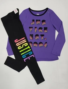 JUSTICE Size 10 LONG SLEEVE GLITTER LOGO SHIRT  & LOGO LEGGINGS: NWT - Picture 1 of 6