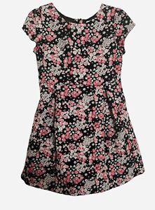 Janie & Jack girls Size 6 Short Sleeve Floral Jacquard Dress black, pink, white