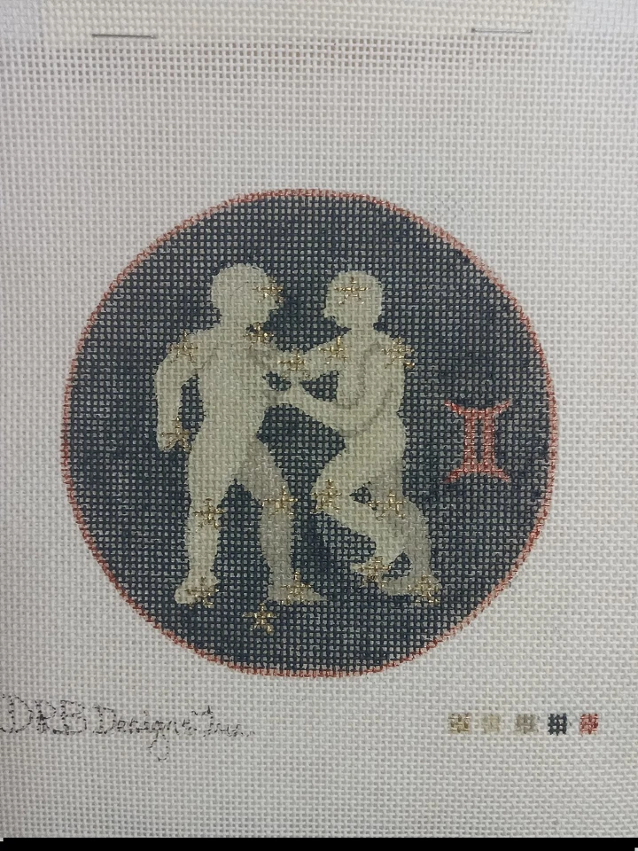 Gemini Horoscope Sign Hand-Painted Needlepoint Canvas - Image 1 of 1