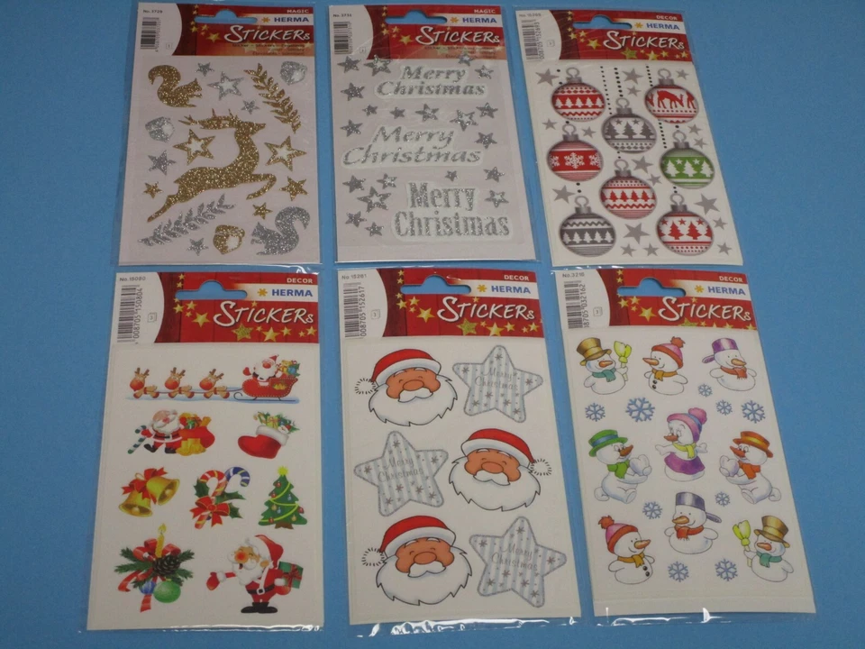 Glitzer Sticker Schmucketiketten Weihnachten Engel Schneemann Kugeln Waldtiere - Bild 1 von 1