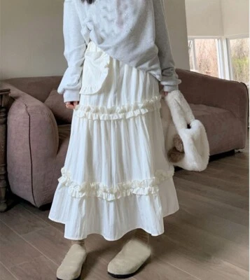 Falda Escolar Japonesa Dulce Niñas Volantes Faldas Largas Princesa Cintura Elástica Nueva Foto 1 de 4