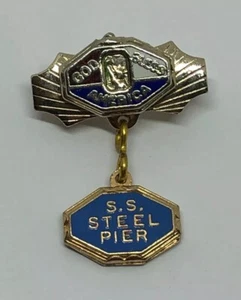 Alfiler de solapa patriótica SS STEEL PIER esmalte RECUERDO de colección década de 1940 - Imagen 1 de 2