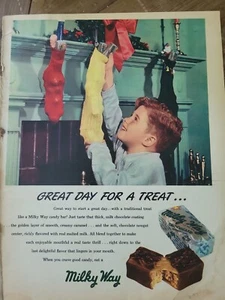 1947 Milky Way chocolate candy bar Redhead boy Christmas stocking vintage ad - Picture 1 of 2
