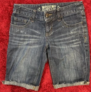 Mossimo Shorts Denim 28 Taille über Knie Manschette Stretch Schnurrbart Größe 1 Jugendliche Y2K - Bild 1 von 7