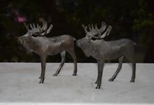 Brass 2 Christmas Reindeer Buck Statue Vintage Shelf Decor Table Showpiece HK428