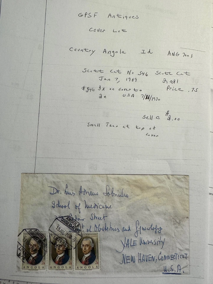 安哥拉封面到 CT,美国带 Scott Cat 546 1969 年 1 月 7 日 2e 发送 1970 年 7 月 13 日 — 第 1/1 张图片