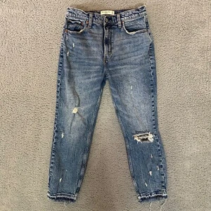 Abercrombie & Fitch The Mom High Rise Womens Jeans Blue Size 8 29 Regular Ripped - Picture 1 of 4