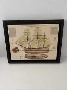 Framed Antique Ship Blueprint French Canadian Sailboat Plan - Picture 1 of 11