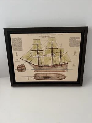 Framed Antique Ship Blueprint French Canadian Sailboat Plan - Image 1 of 4
