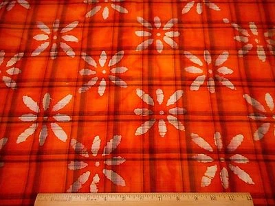 Batik Fabric  By Half-Yard SALE Ivory Floral Black on Orange Quilt Cotton #M13 C - Image 1 of 2