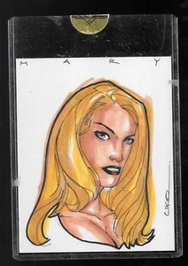 Benchwarmer 1/1 orginial art COLOR SKETCH card Uko Smith - Mary Riley - Picture 1 of 2