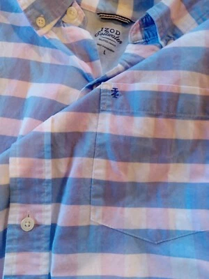 Izod Saltwater Newport Oxford Shirt Mens L Pink Blue Long Sleeve Button Down - Image 1 of 4